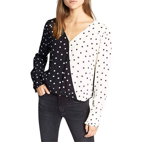 NWT Sanctuary Clothing Womens Dot Wrap Blouse, Black sz Medium - Picture 3 of 8